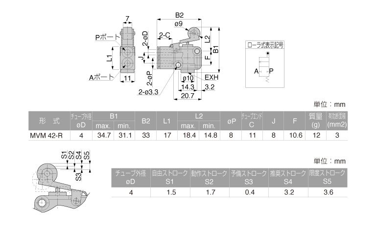 Van Khí Nén Loại Nhấn, Công Tắc Hành Trình Pisco MVM42-R_drawing