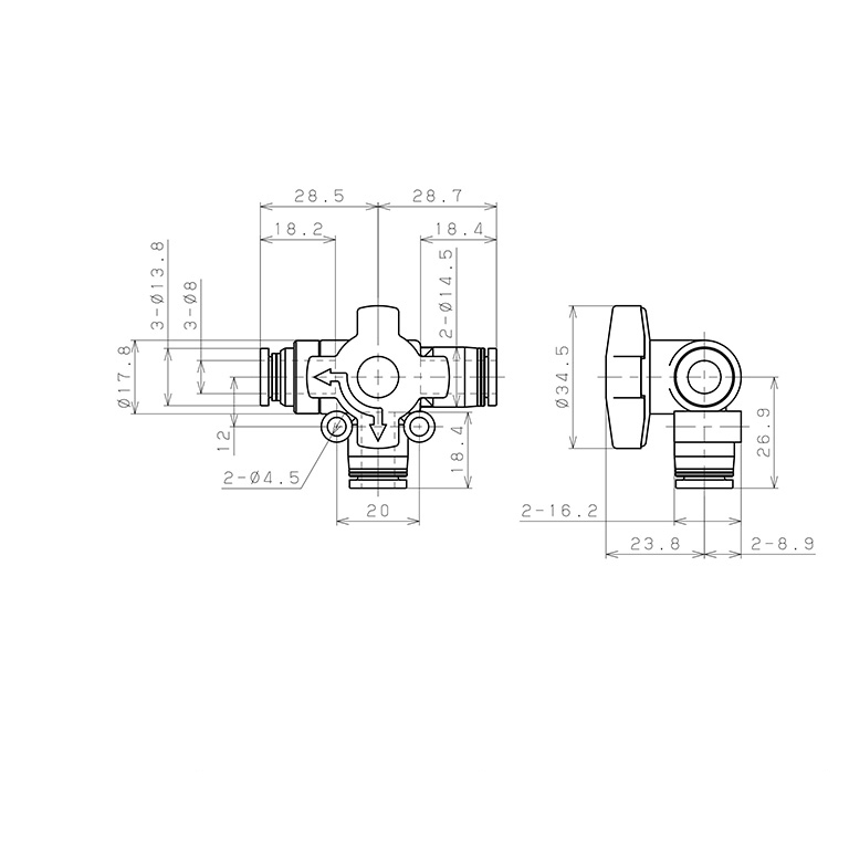 Van Chuyển Hướng Khí Nén Ba Ngã Pisco HBV8-8_drawing