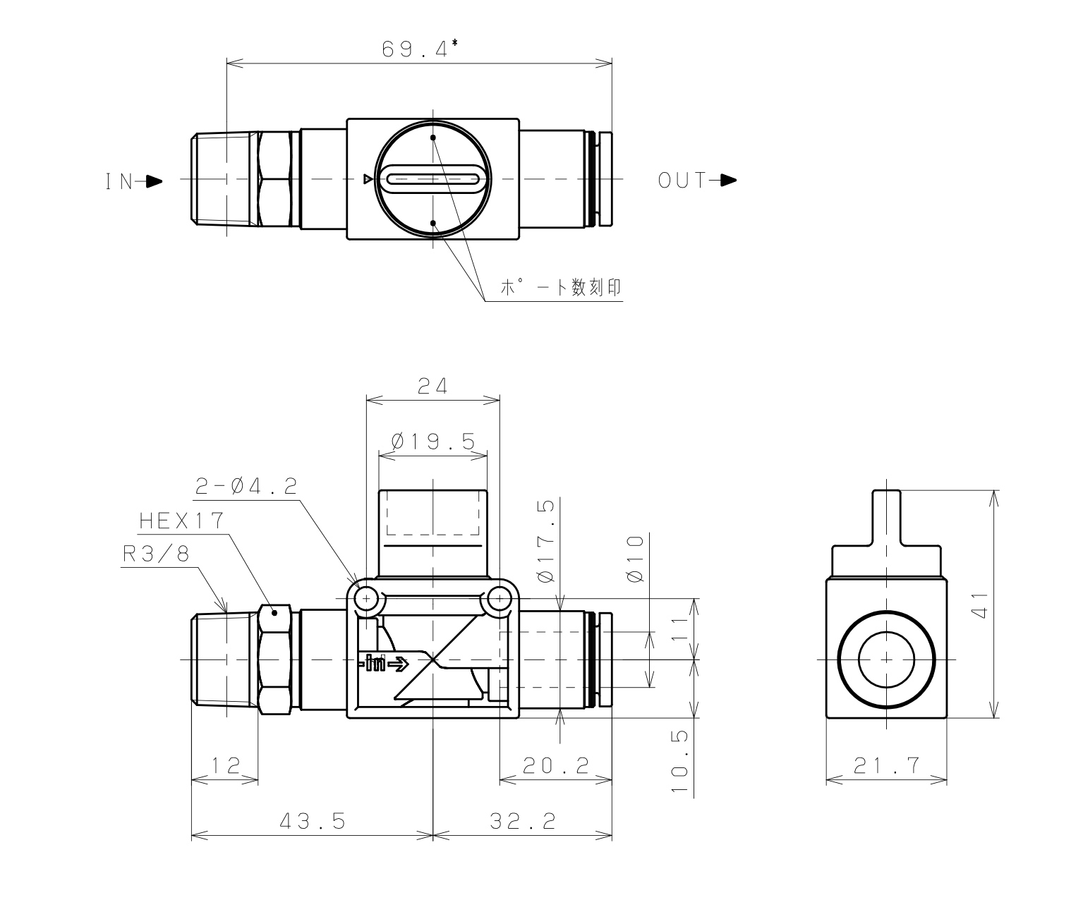 Van Tay Khí Nén Pisco HV03-10W_drawing