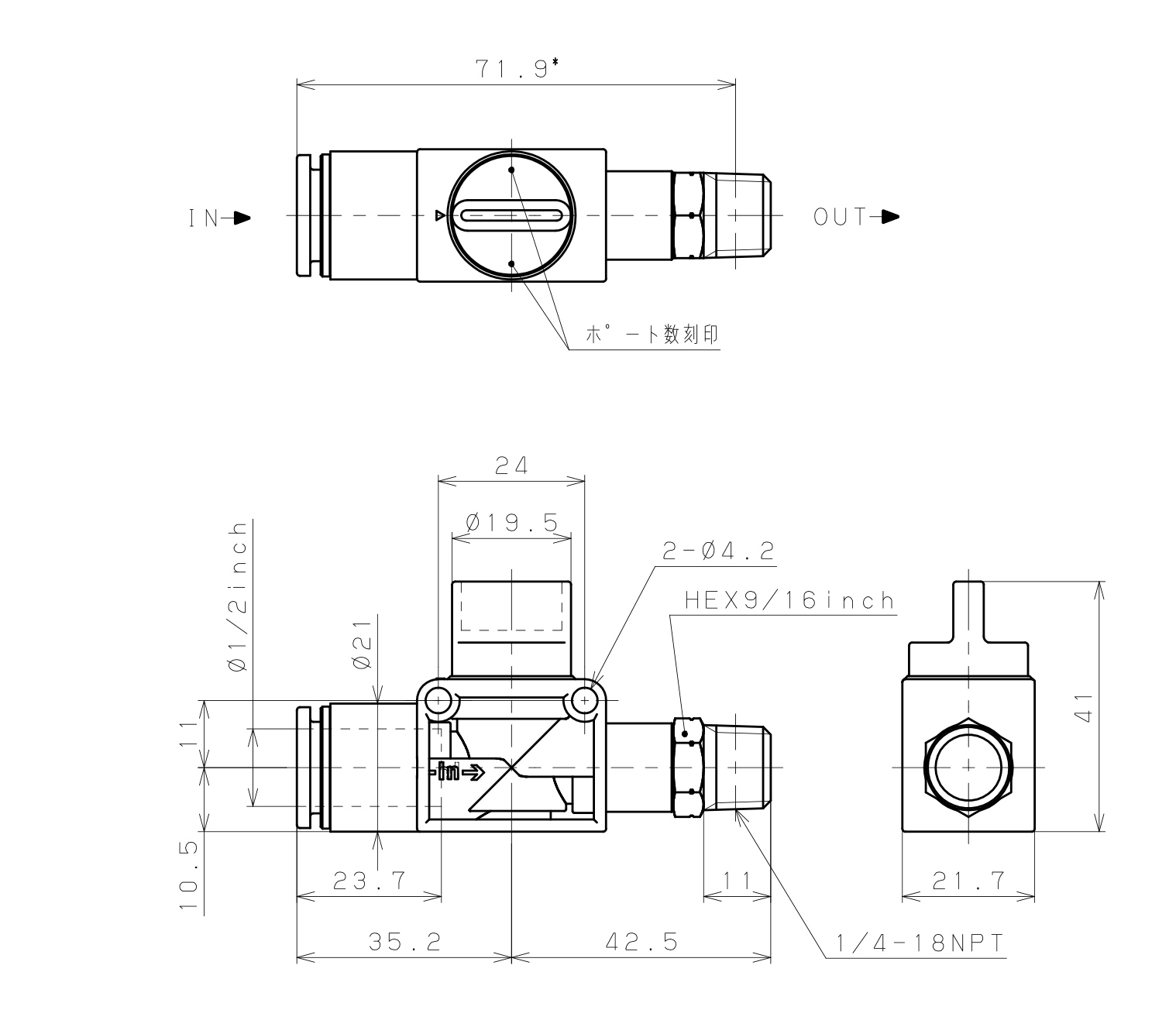 Van Tay Khí Nén Pisco HV1/2-N2-2U_drawing