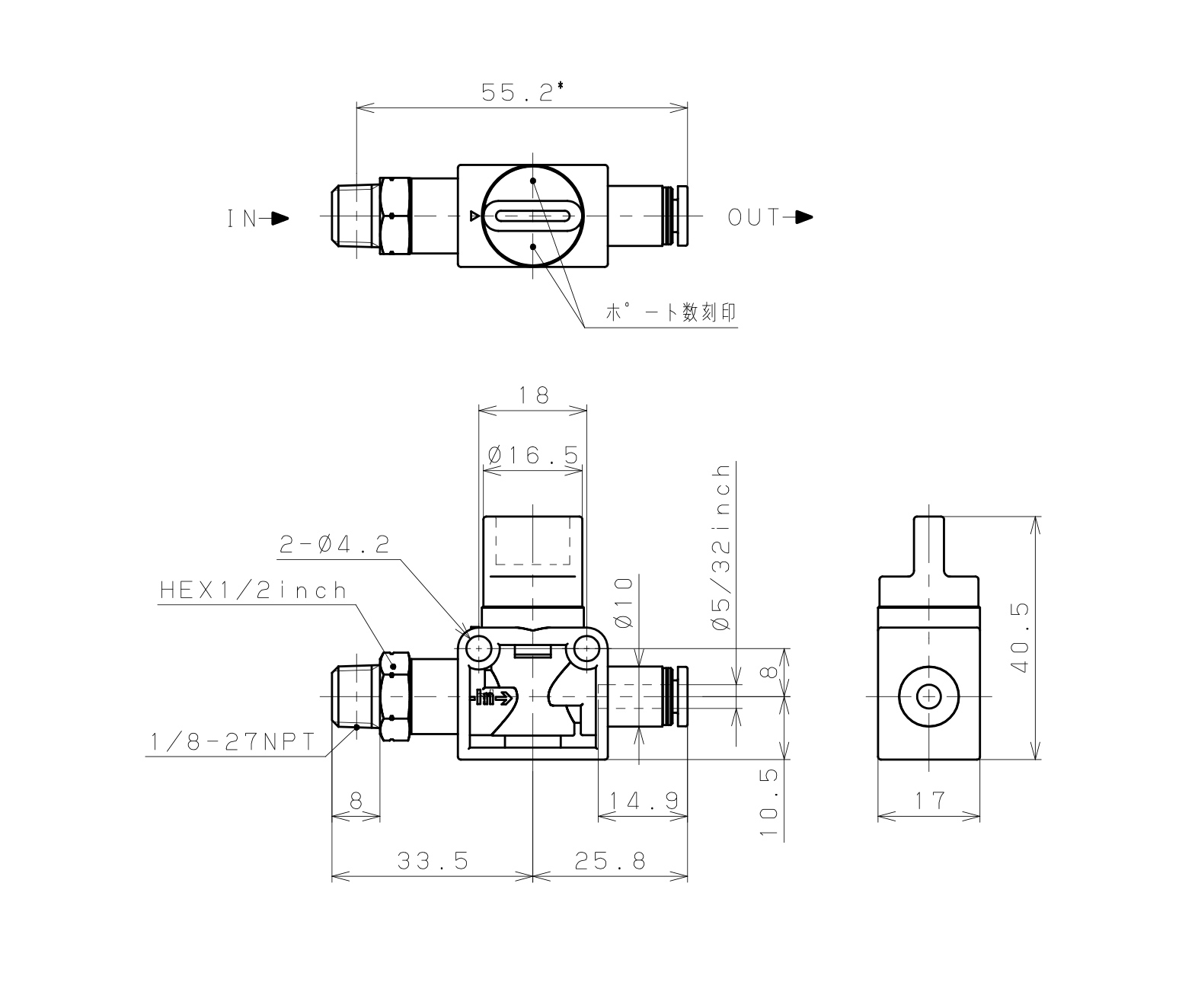 Van Tay Khí Nén Pisco HVN1-5/32-2WU_drawing