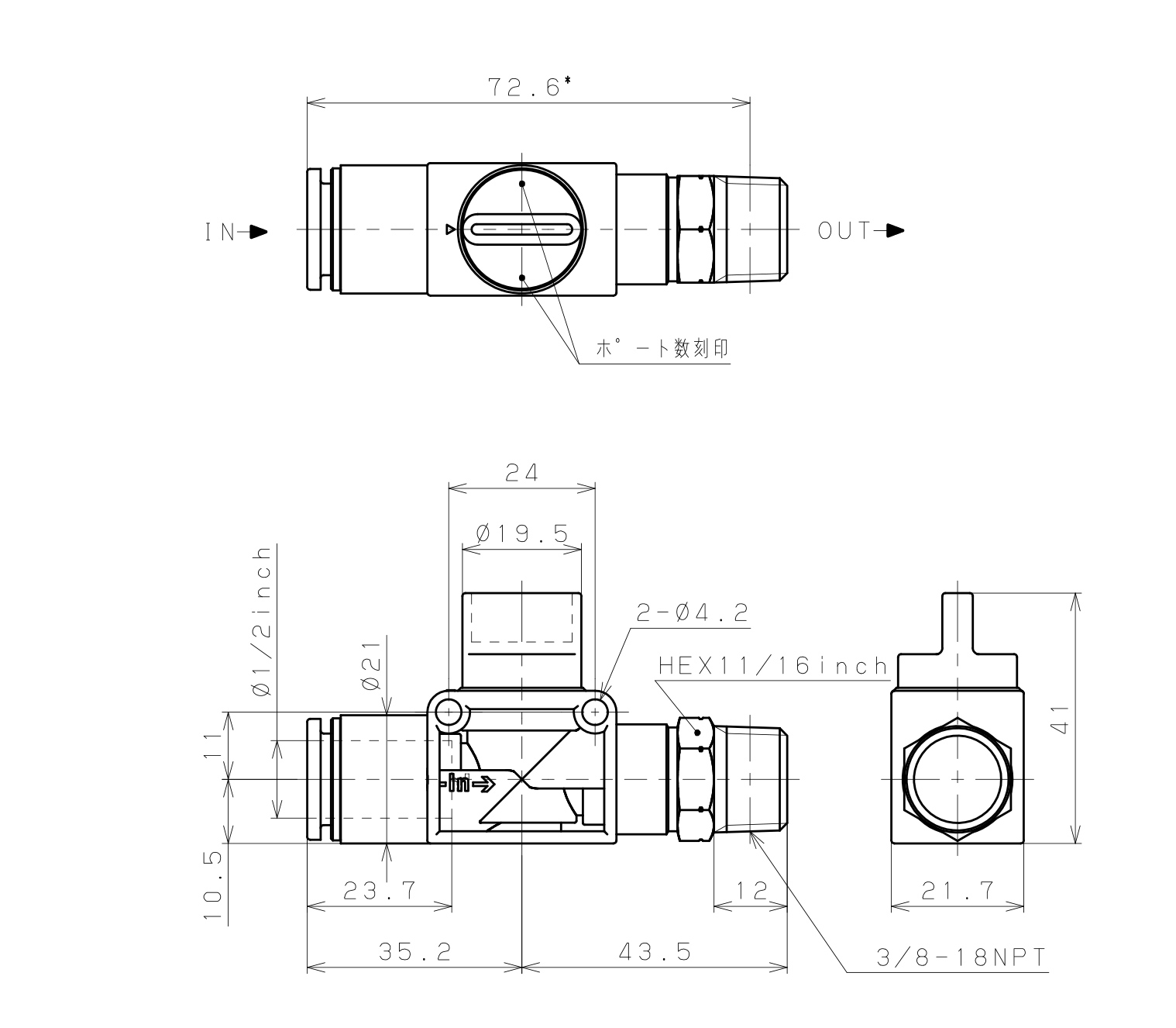 Van Tay Khí Nén Pisco HV1/2-N3-2U_drawing