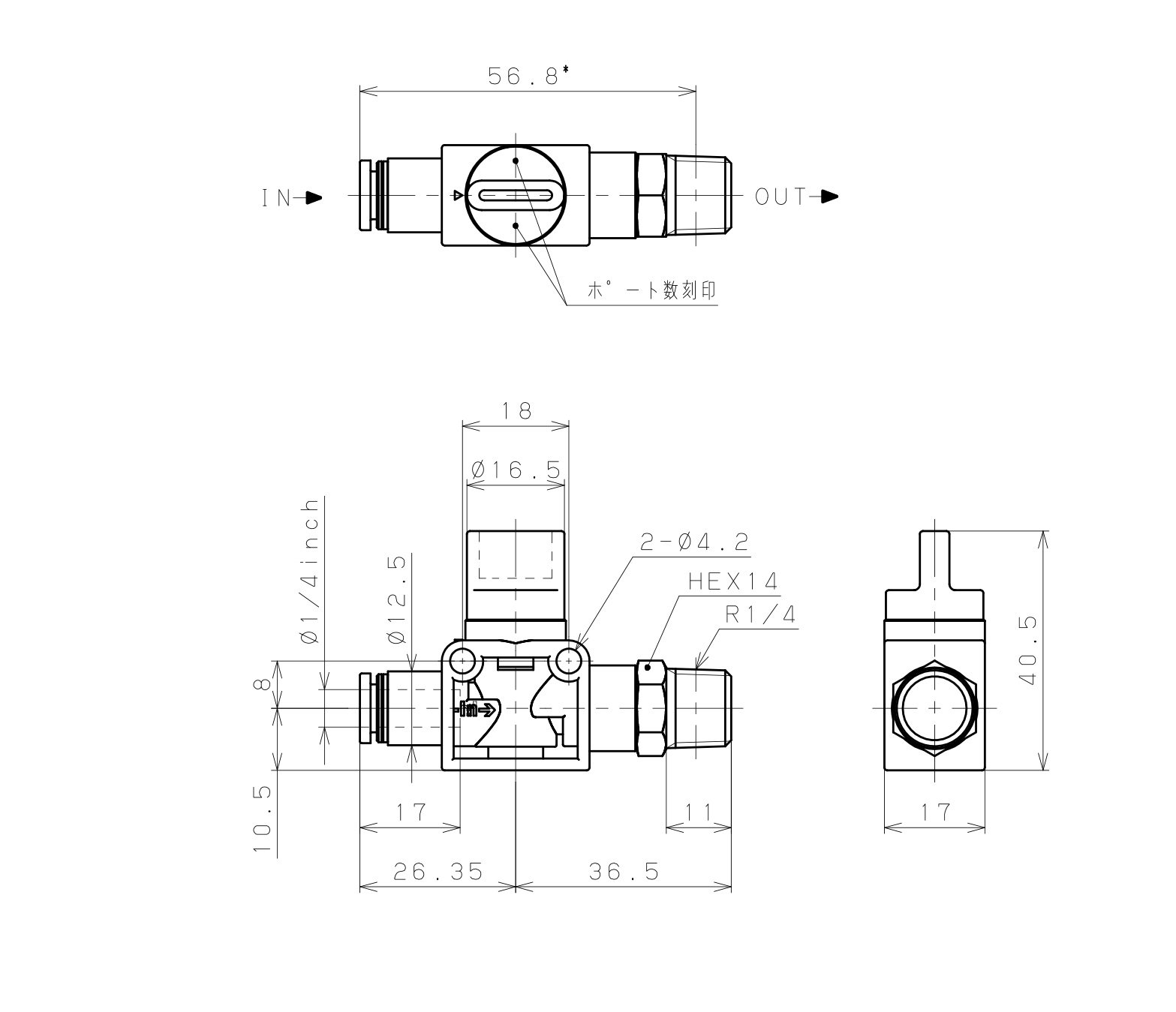 Van Tay Khí Nén Pisco HV1/4-02-2_drawing