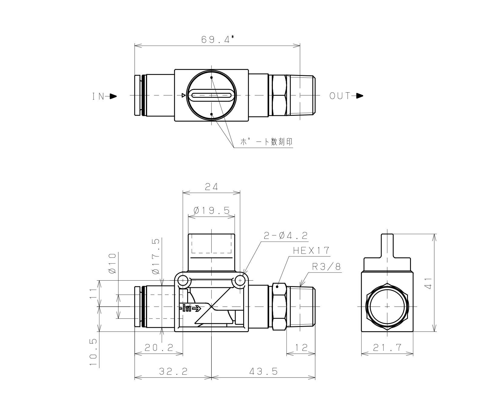 Van Tay Khí Nén Pisco HV10-03W_drawing