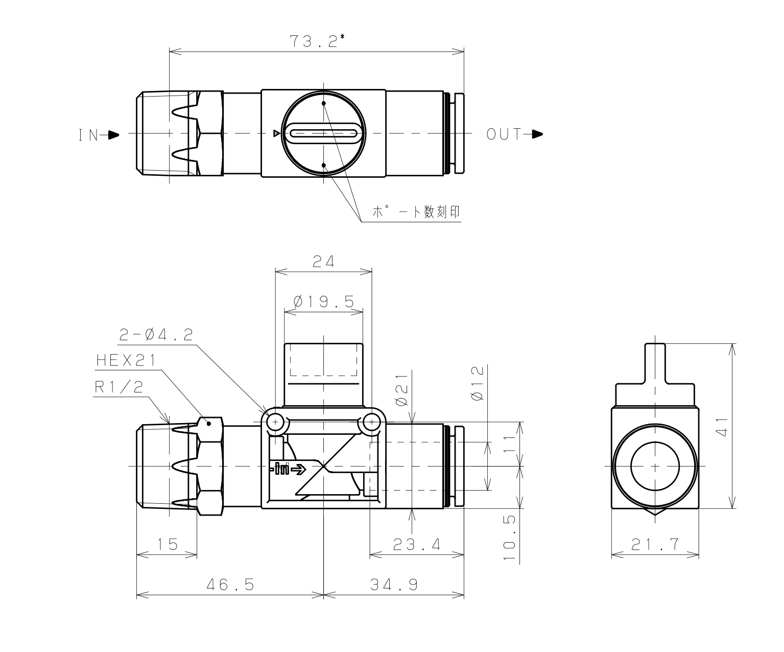 Van Tay Khí Nén Pisco HV04-12W_drawing