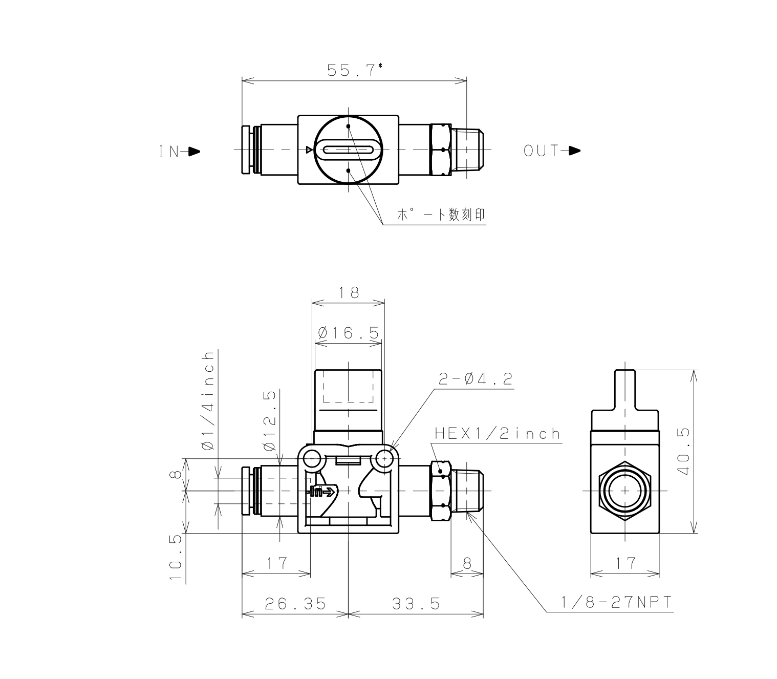 Van Tay Khí Nén Pisco HV1/4-N1-2U_drawing