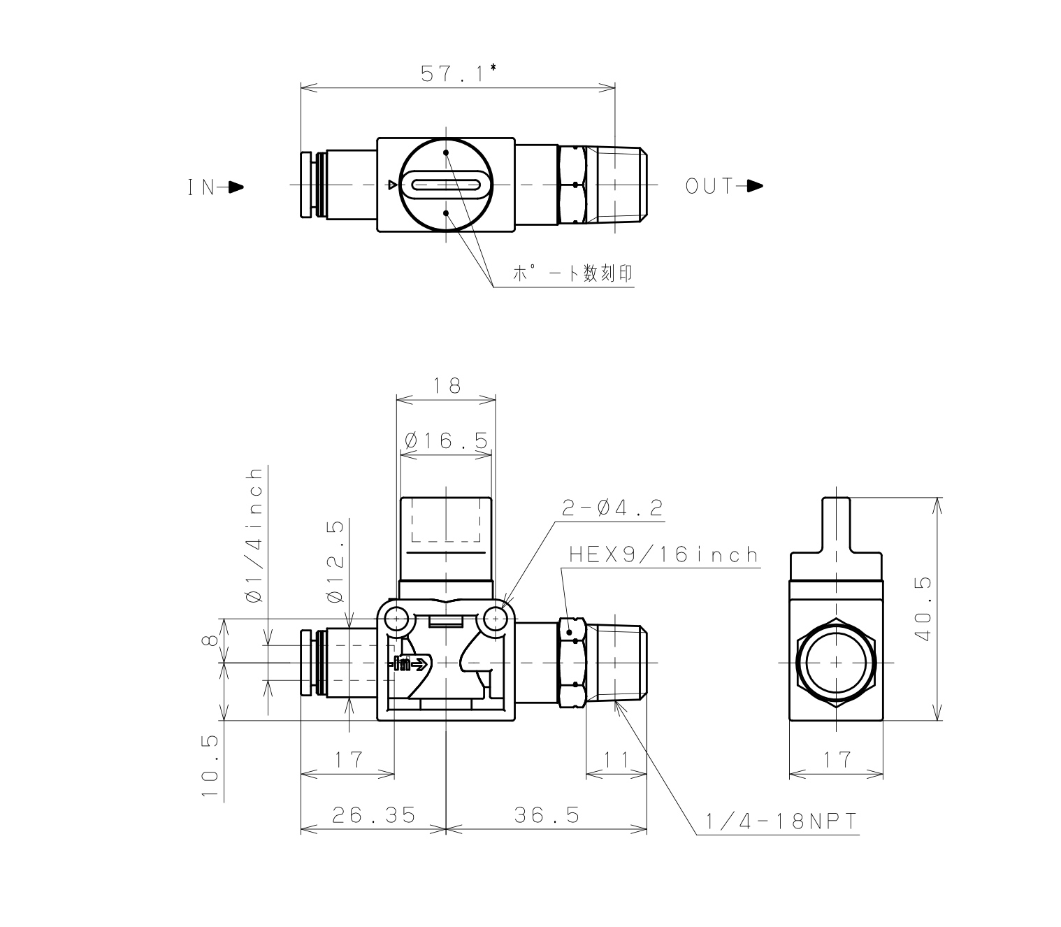 Van Tay Khí Nén Pisco HV1/4-N2-2U_drawing