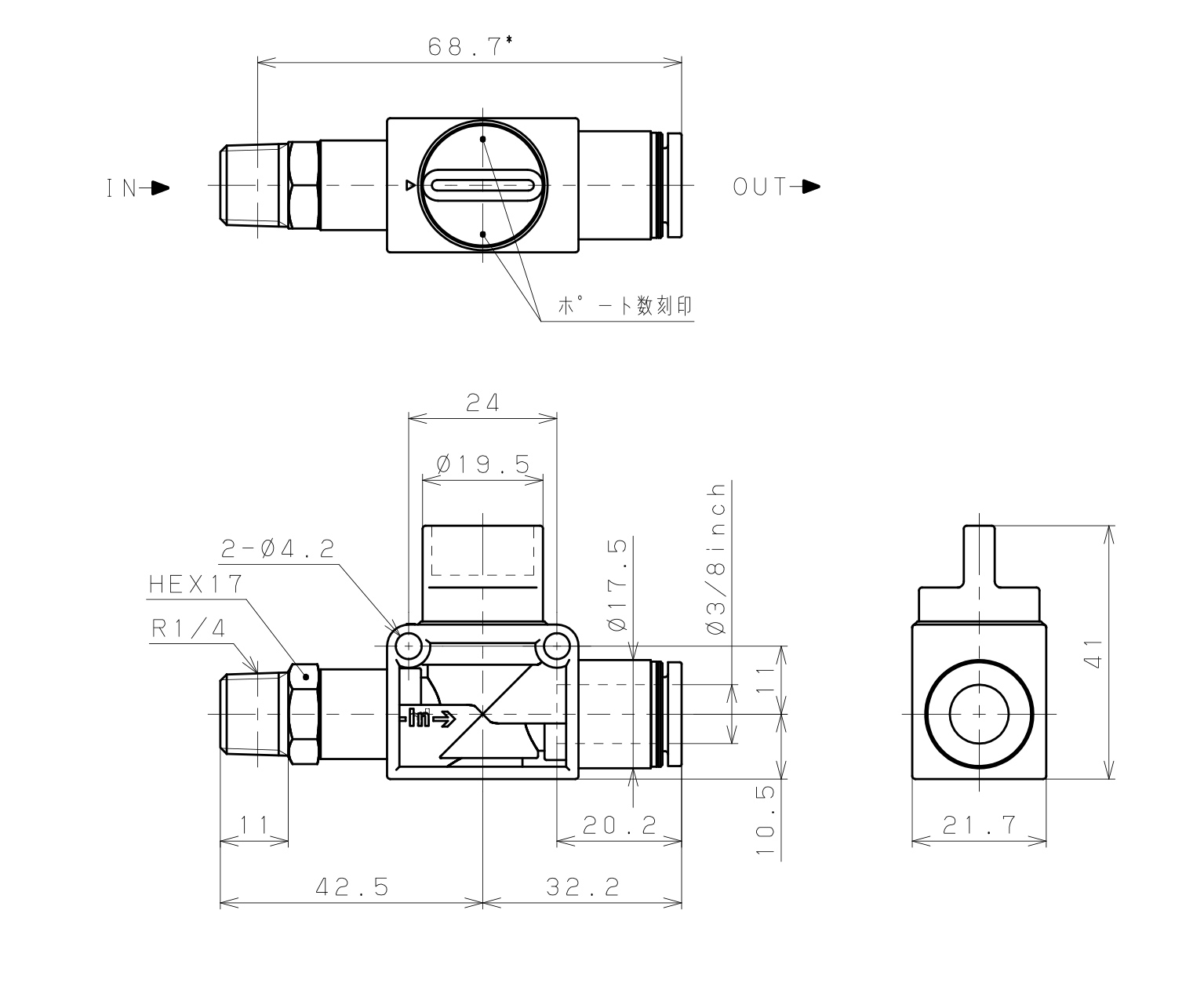 Van Tay Khí Nén Pisco HV02-3/8W_drawing