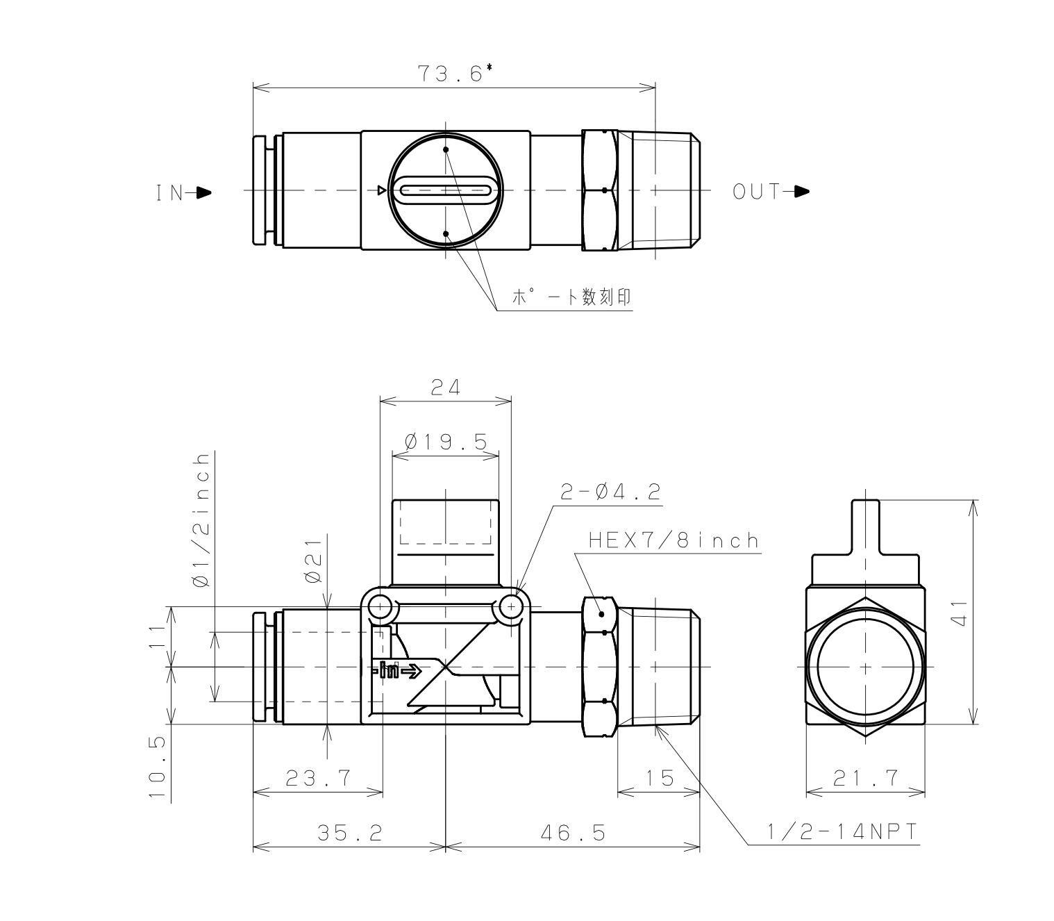 Van Tay Khí Nén Pisco HV1/2-N4-2U_drawing