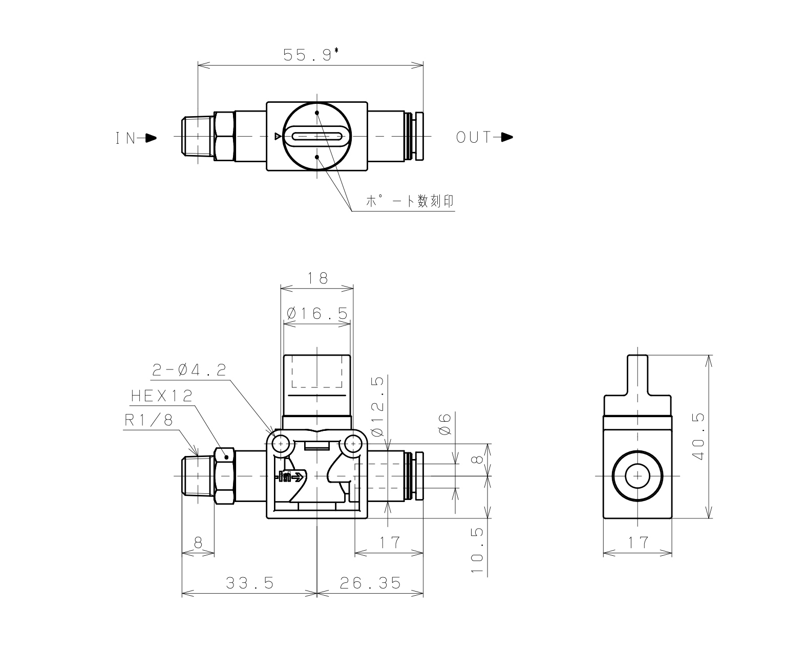 Van Tay Khí Nén Pisco HV01-6W_drawing