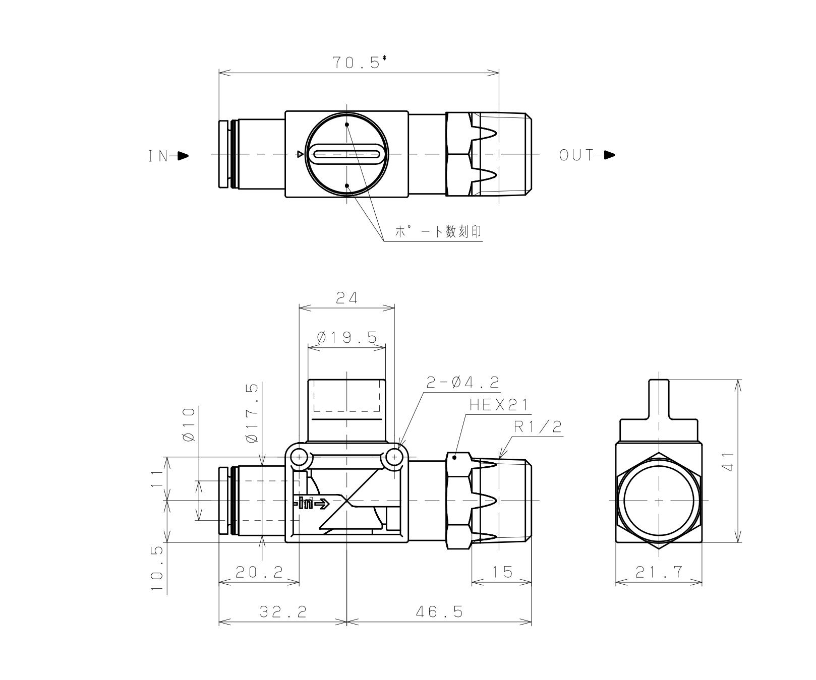 Van Tay Khí Nén Pisco HV10-04W_drawing