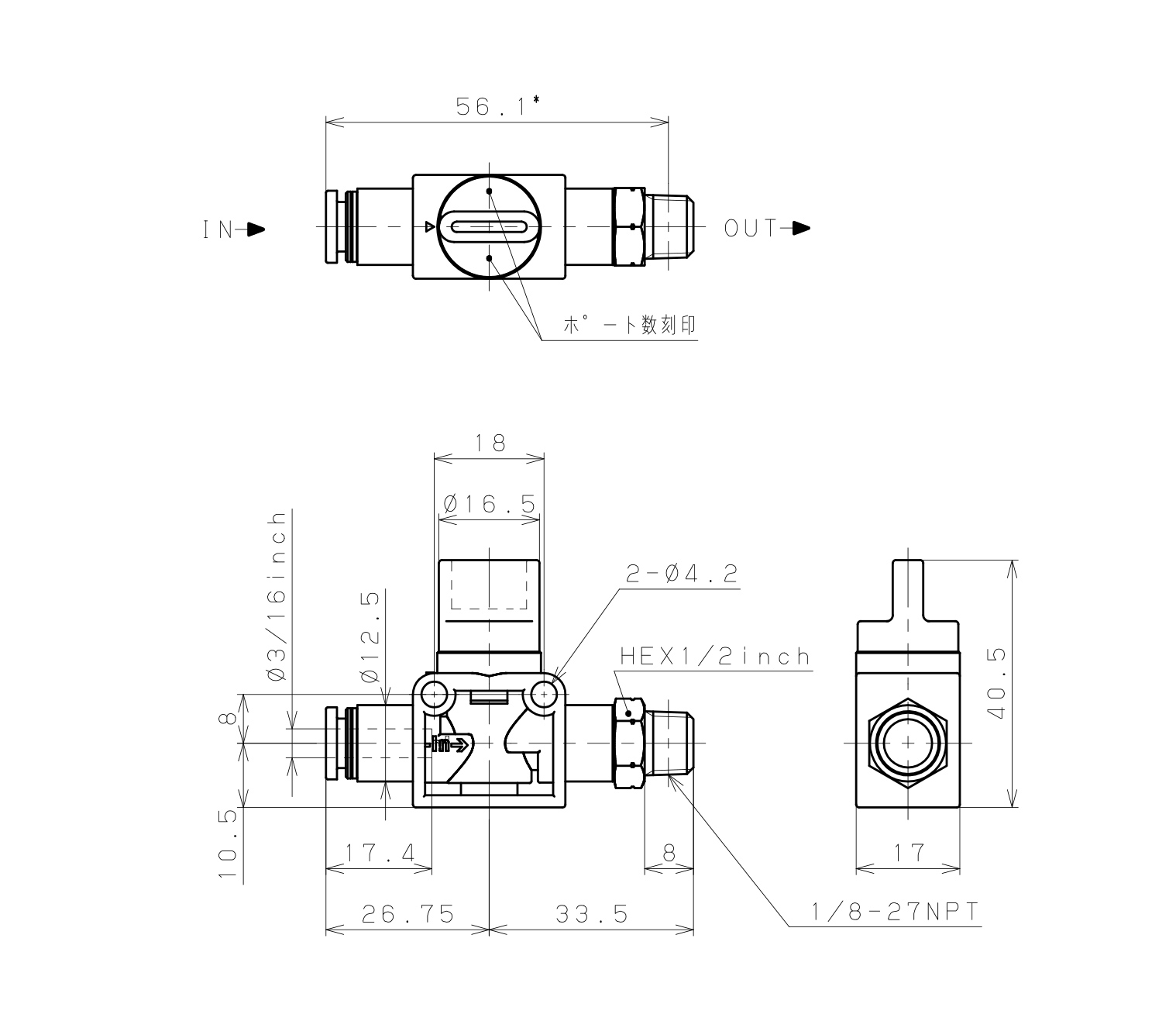 Van Tay Khí Nén Pisco HV3/16-N1U_drawing