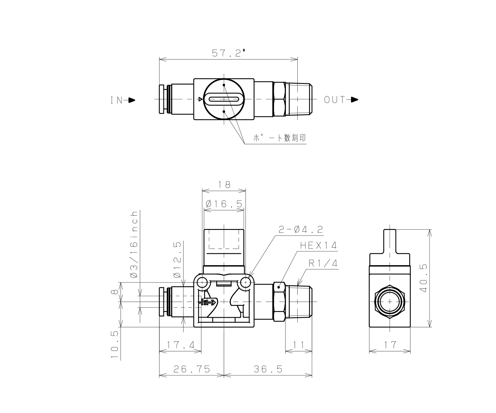 Van Tay Khí Nén Pisco HV3/16-02W_drawing