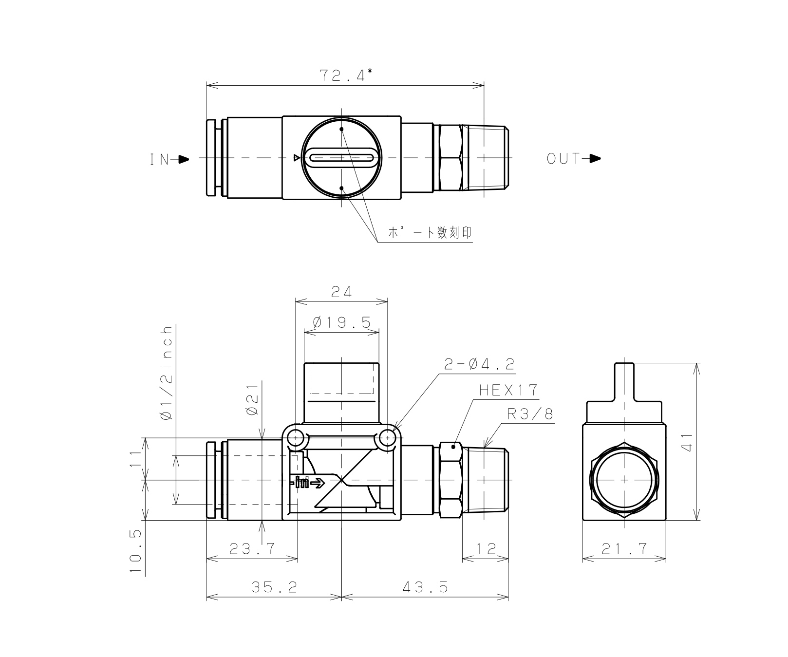 Van Tay Khí Nén Pisco HV1/2-03W_drawing