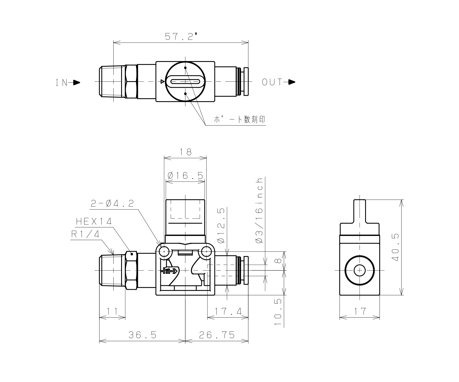 Van Tay Khí Nén Pisco HV02-3/16-2W_drawing