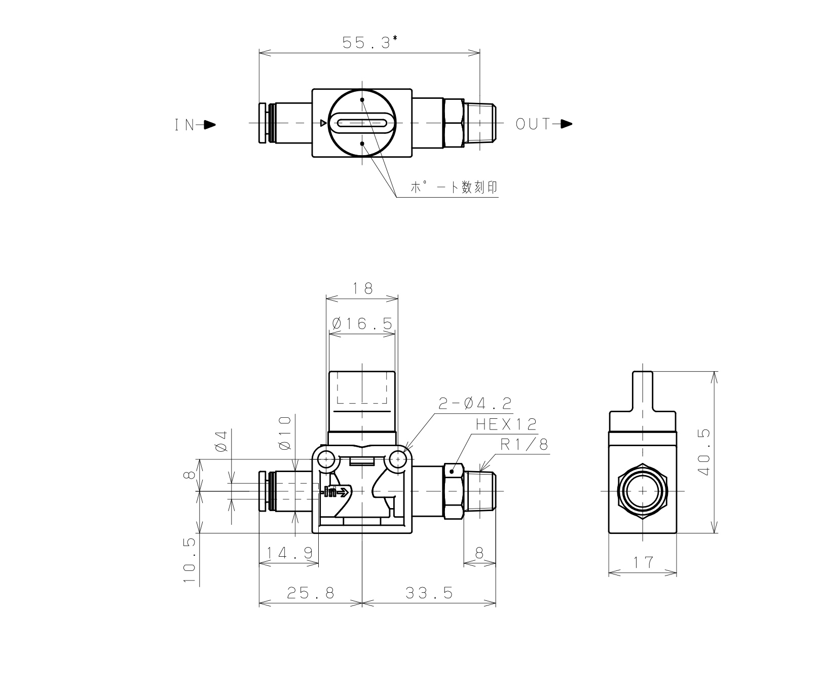 Van Tay Khí Nén Pisco HV4-01-2W_drawing