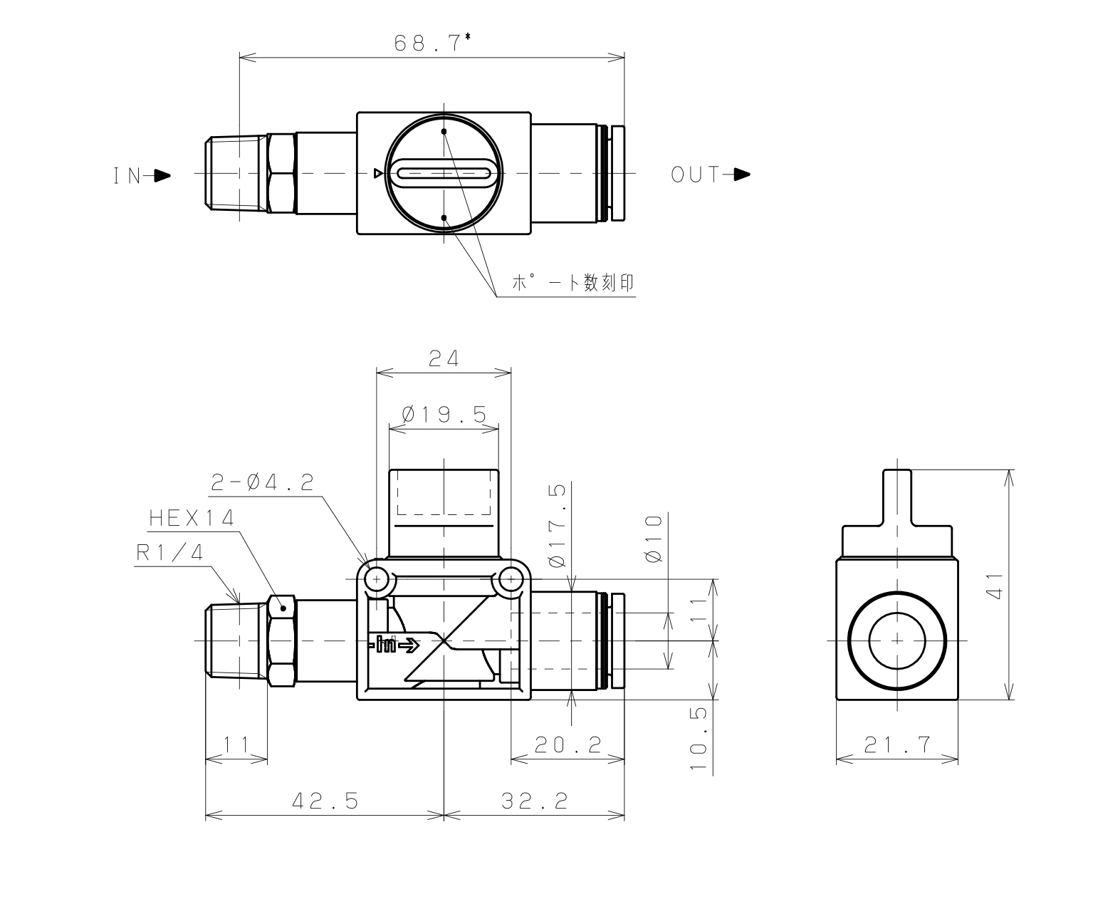 Van Tay Khí Nén Pisco HV02-10W_drawing