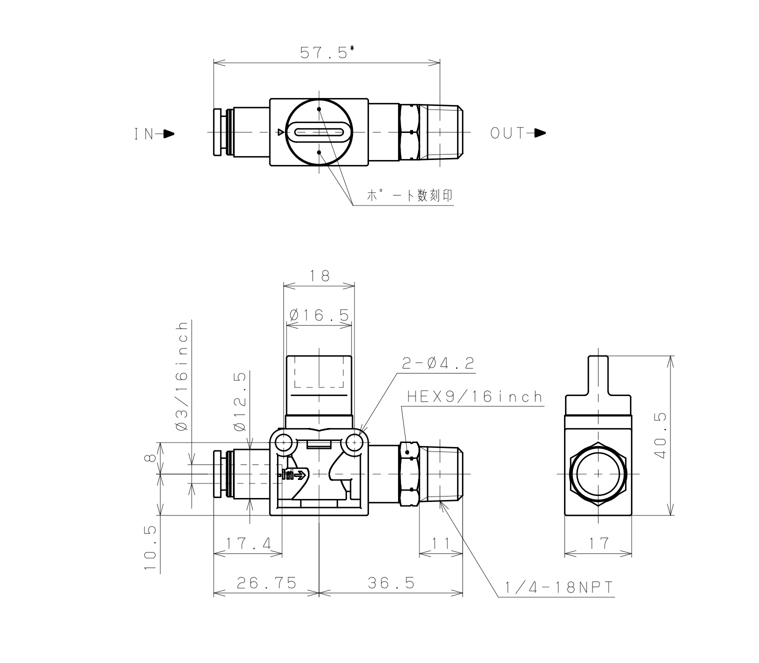 Van Tay Khí Nén Pisco HV3/16-N2-2U_drawing