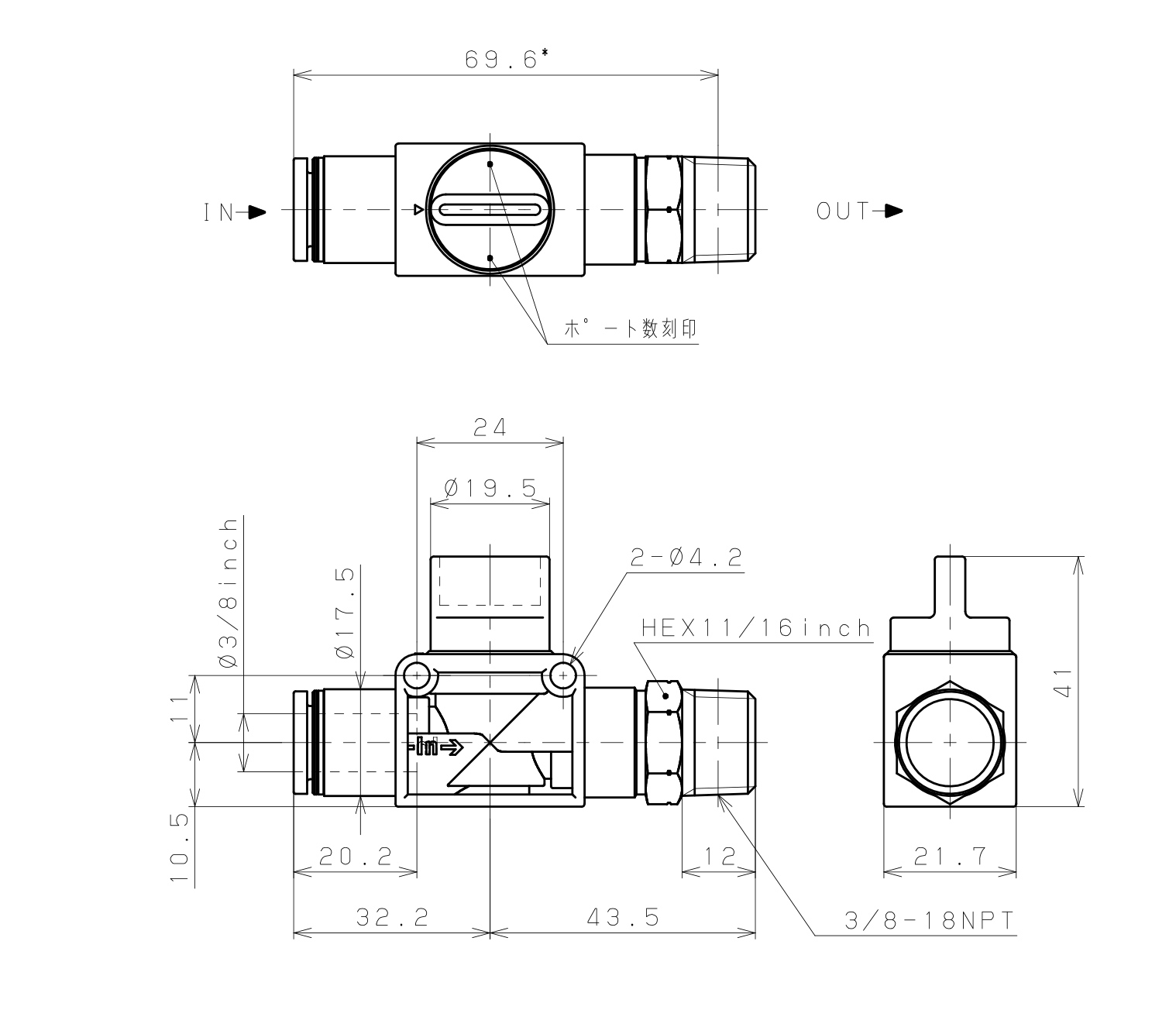 Van Tay Khí Nén Pisco HV3/8-N3U_drawing