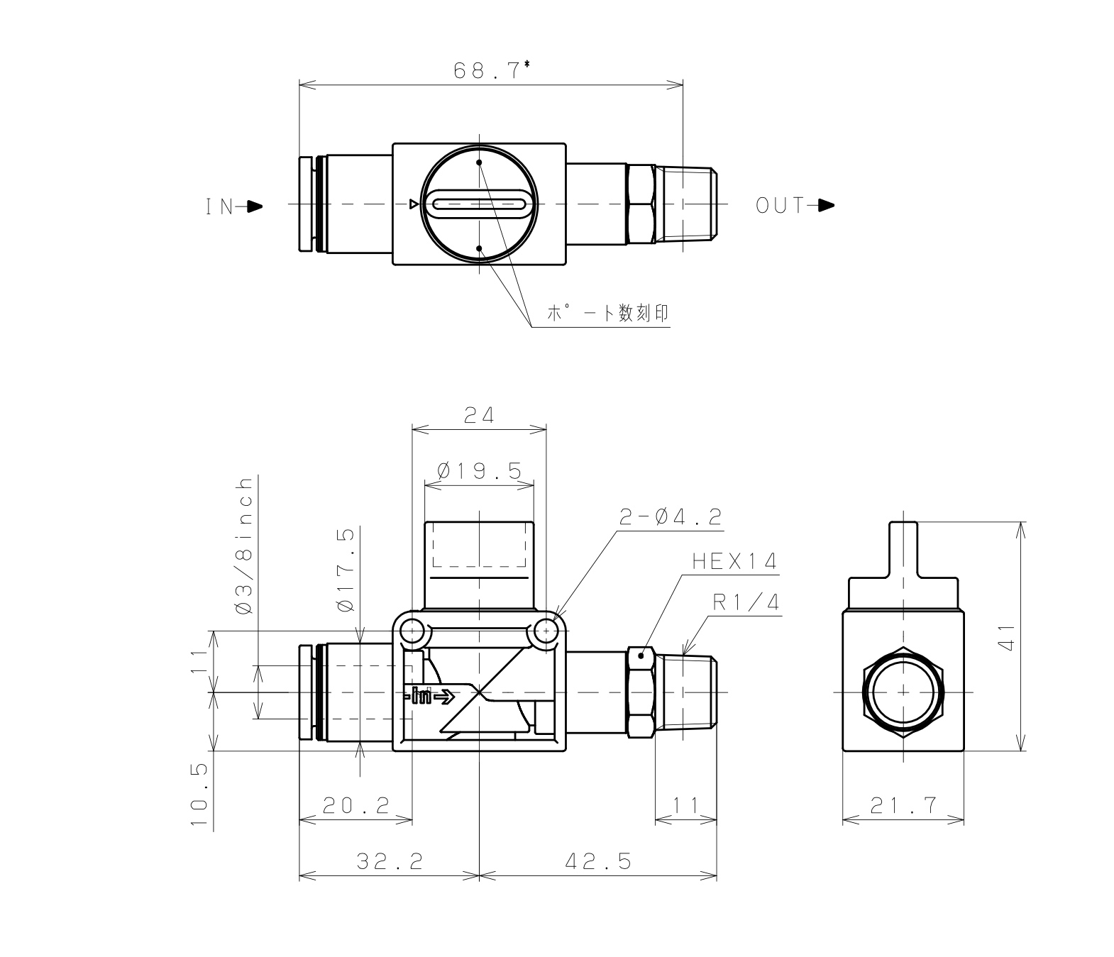 Van Tay Khí Nén Pisco HV3/8-02W_drawing