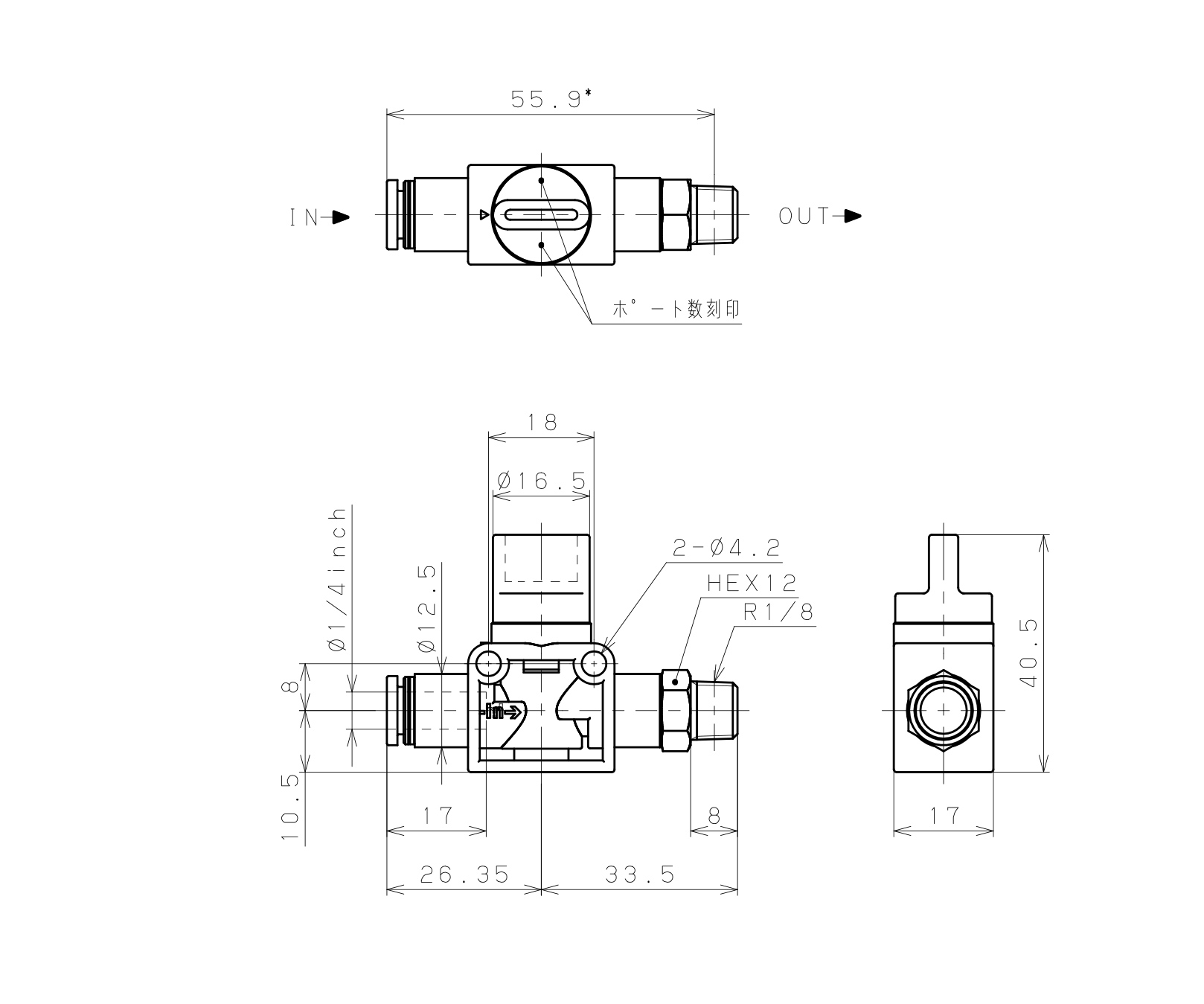 Van Tay Khí Nén Pisco HV1/4-01_drawing