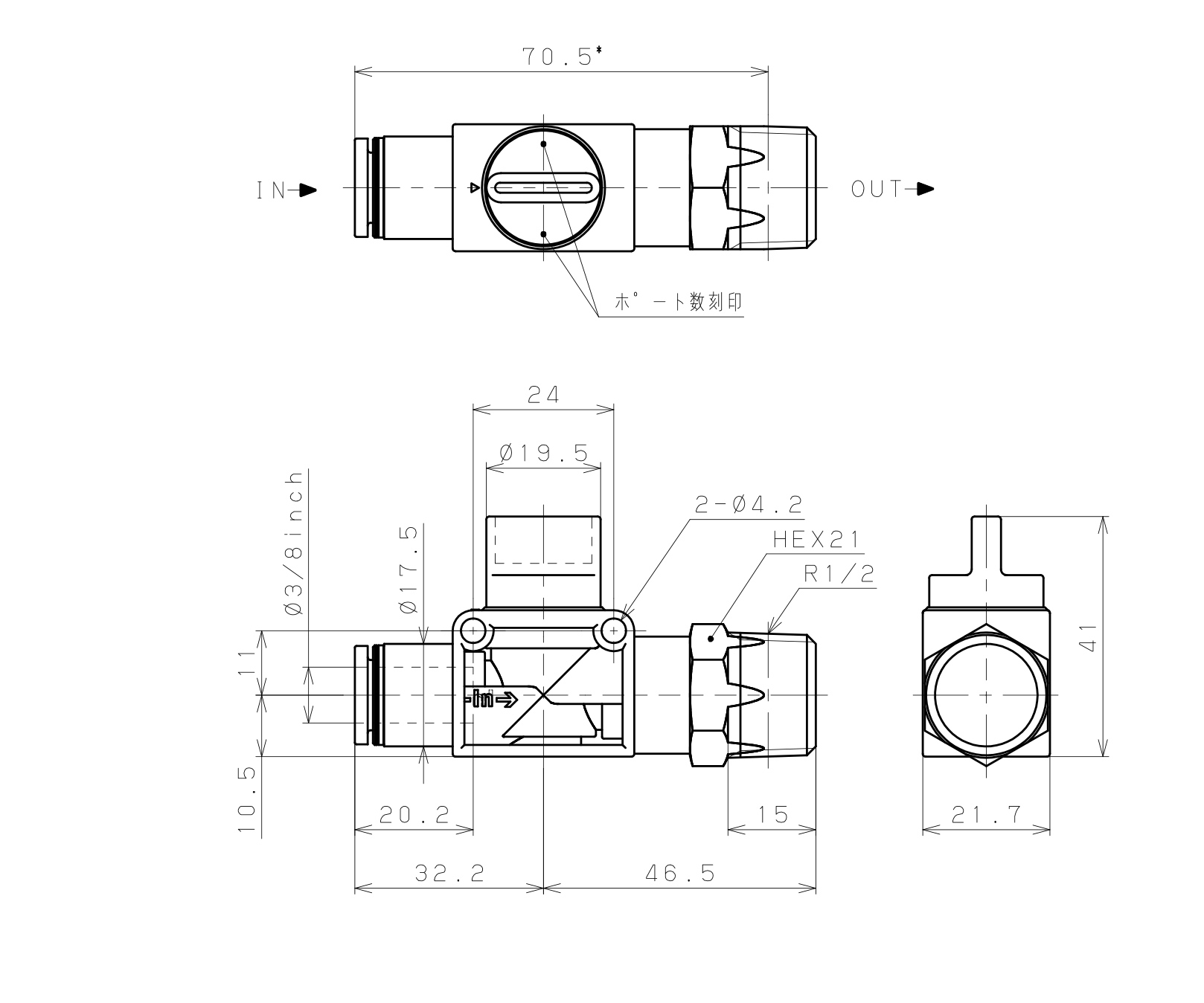 Van Tay Khí Nén Pisco HV3/8-04-2_drawing