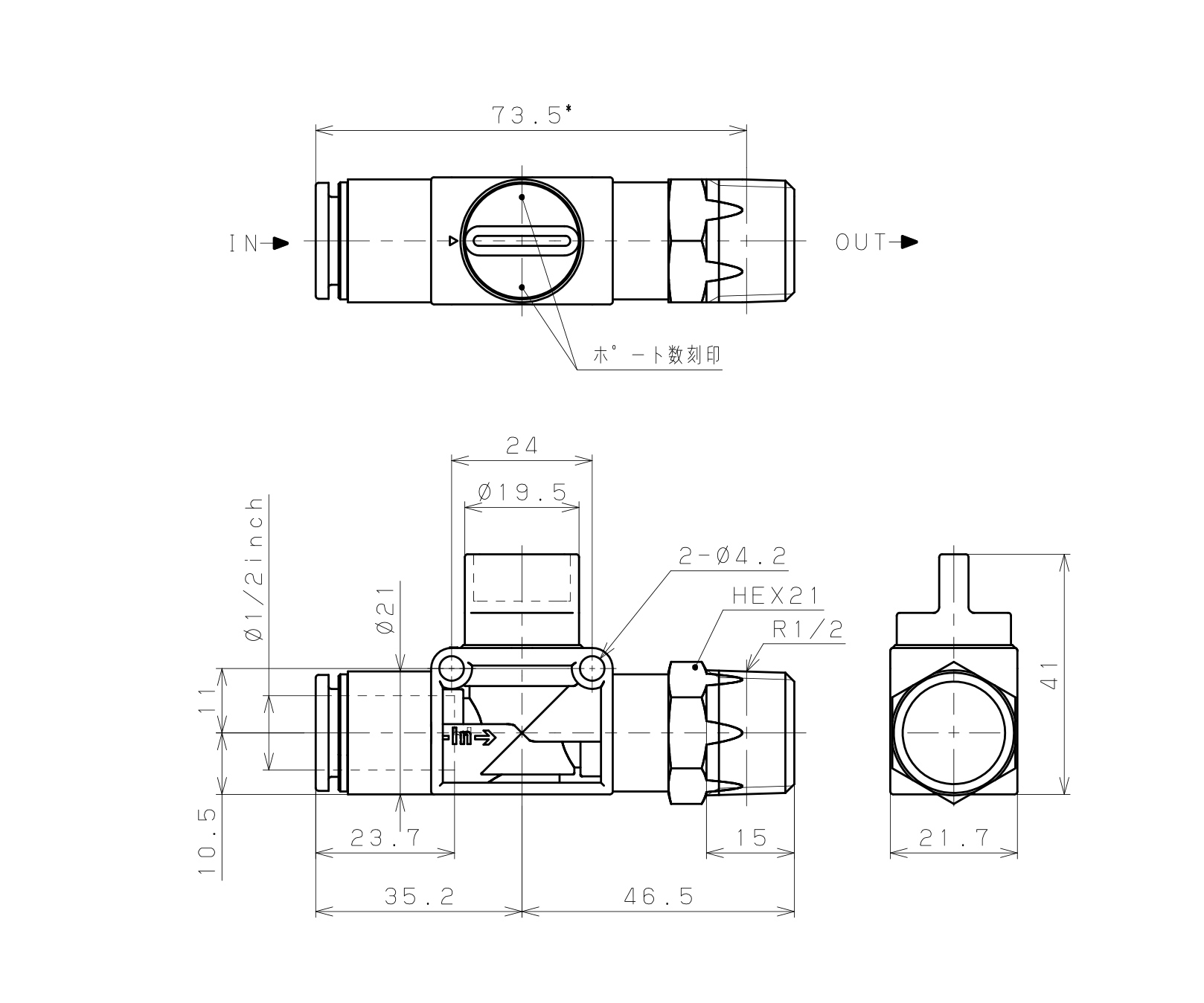 Van Tay Khí Nén Pisco HV1/2-04W_drawing