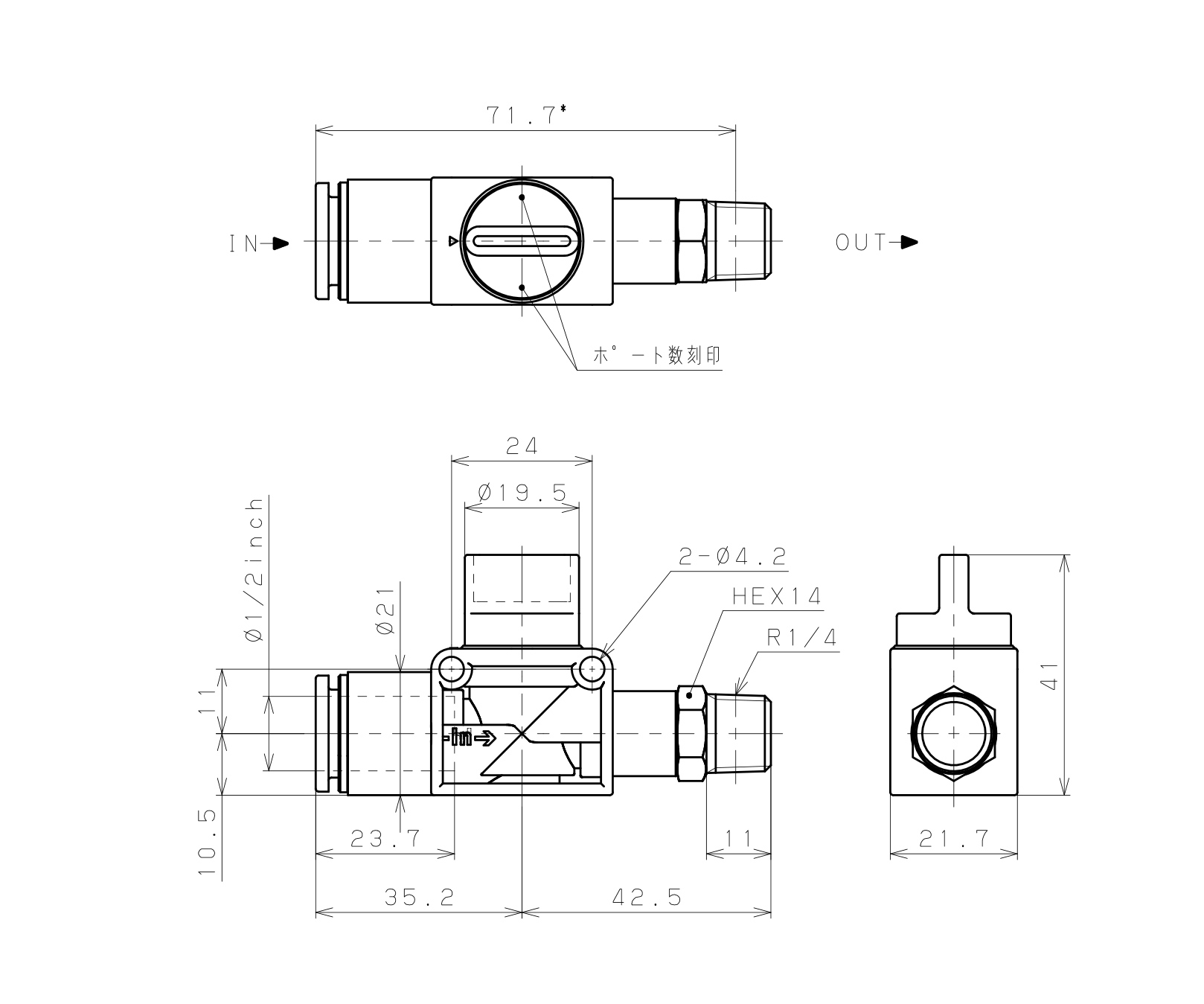 Van Tay Khí Nén Pisco HV1/2-02W_drawing