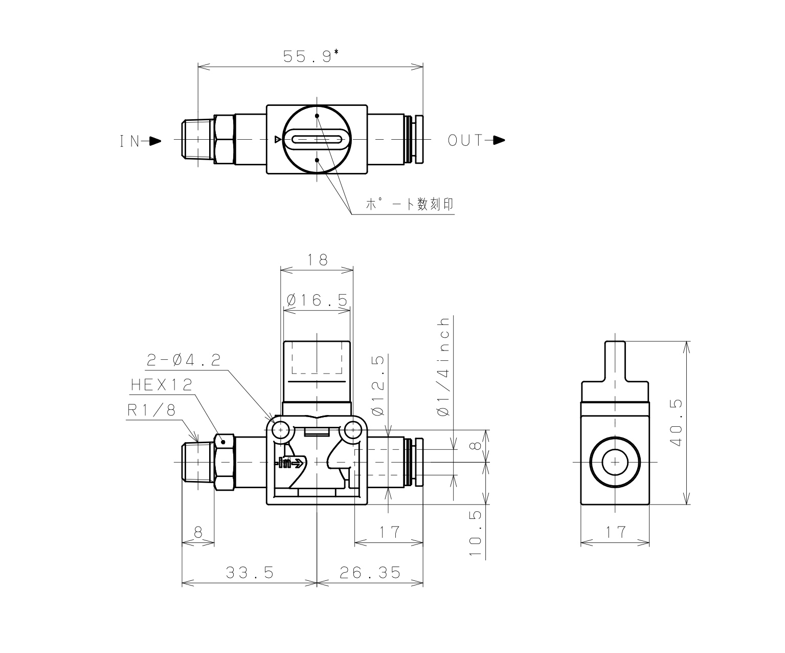 Van Tay Khí Nén Pisco HV01-1/4-2_drawing