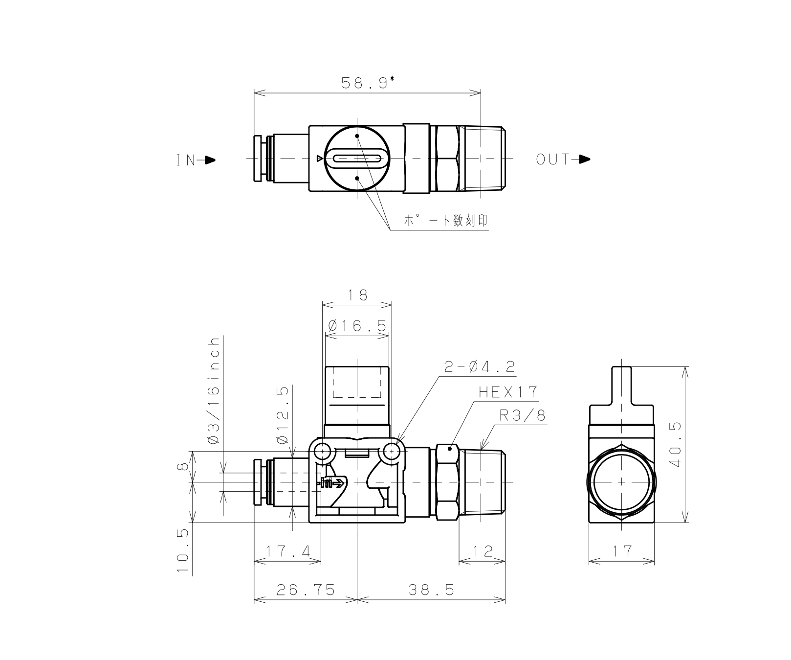 Van Tay Khí Nén Pisco HV3/16-03-2W_drawing