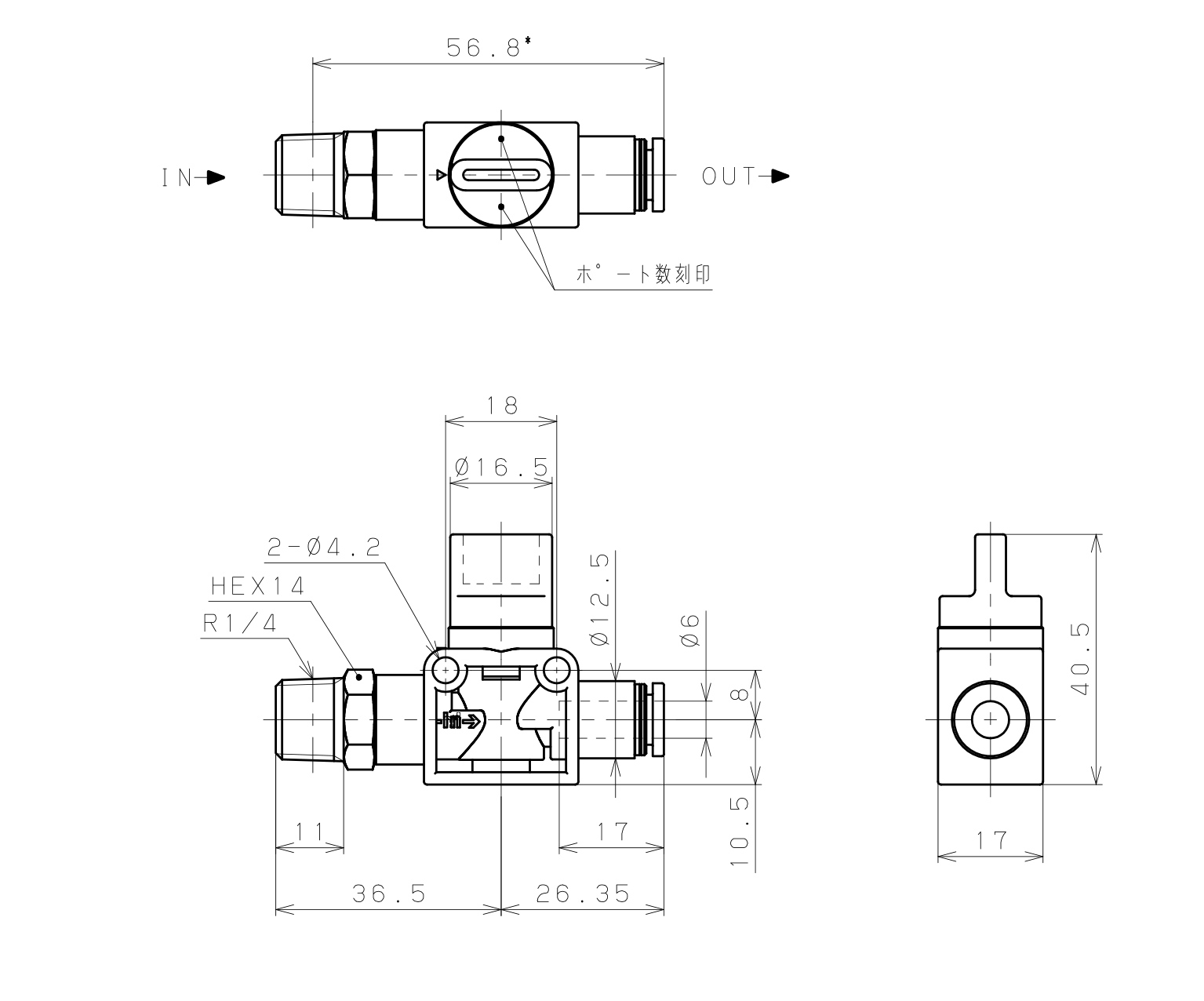 Van Tay Khí Nén Pisco HV02-6-2W_drawing