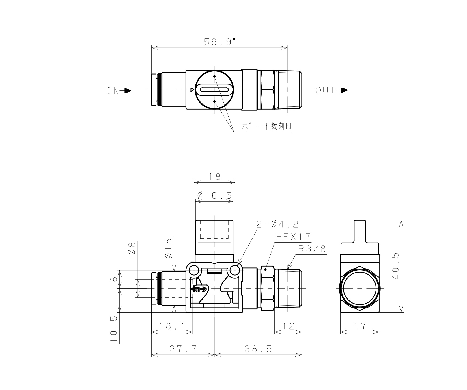 Van Tay Khí Nén Pisco HV8-03-2W_drawing