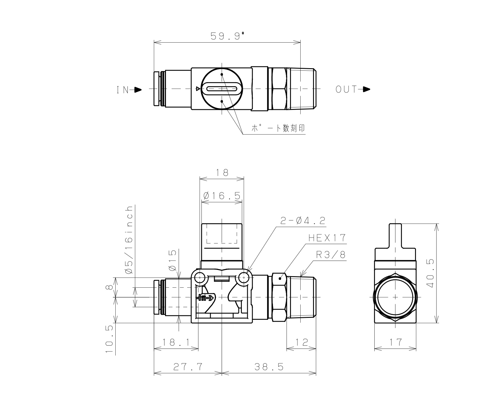 Van Tay Khí Nén Pisco HV5/16-03-2W_drawing