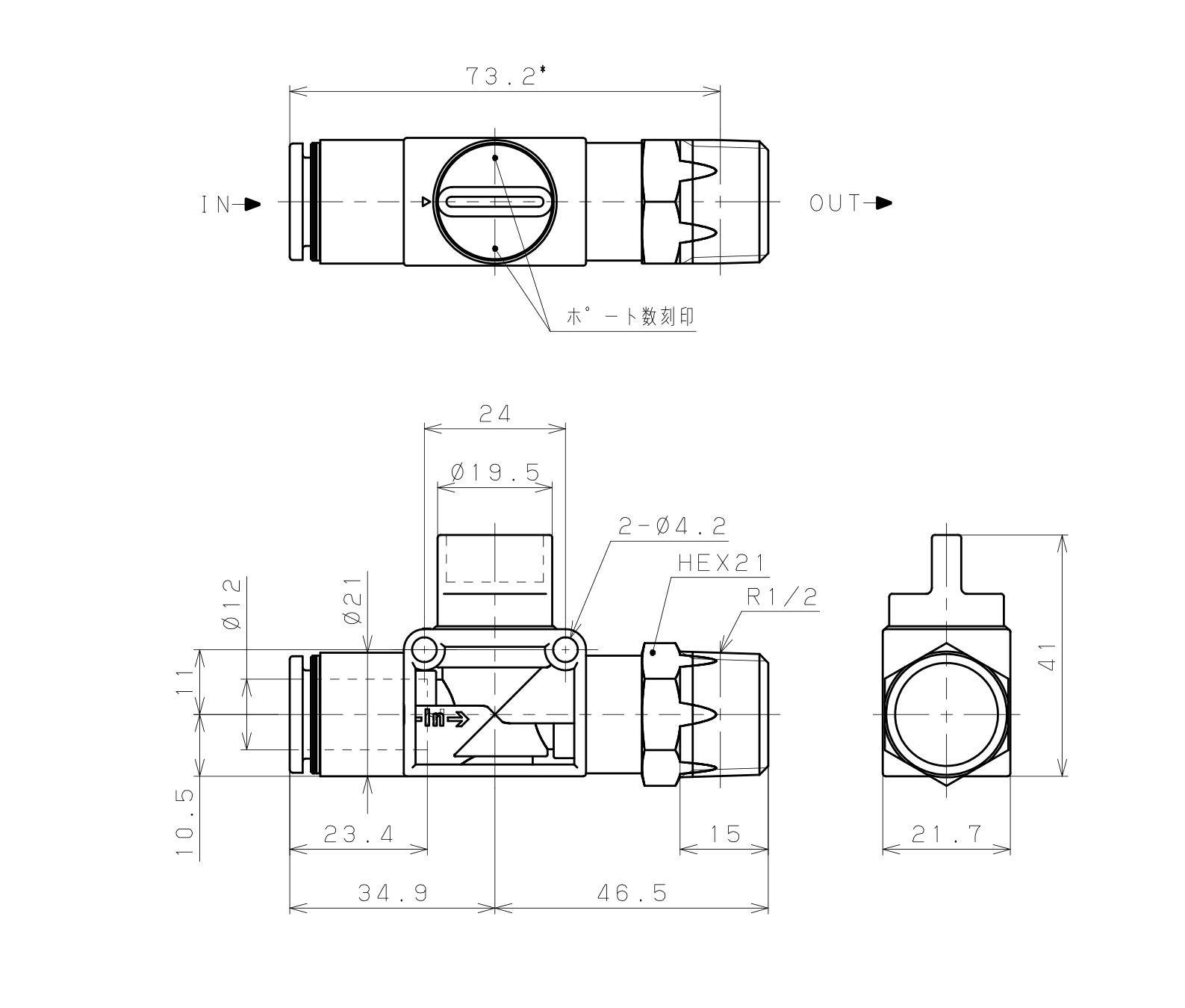 Van Tay Khí Nén Pisco HV12-04-2W_drawing