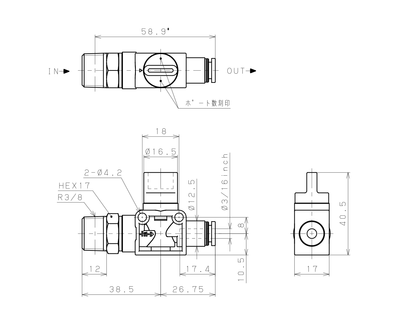 Van Tay Khí Nén Pisco HV03-3/16W_drawing