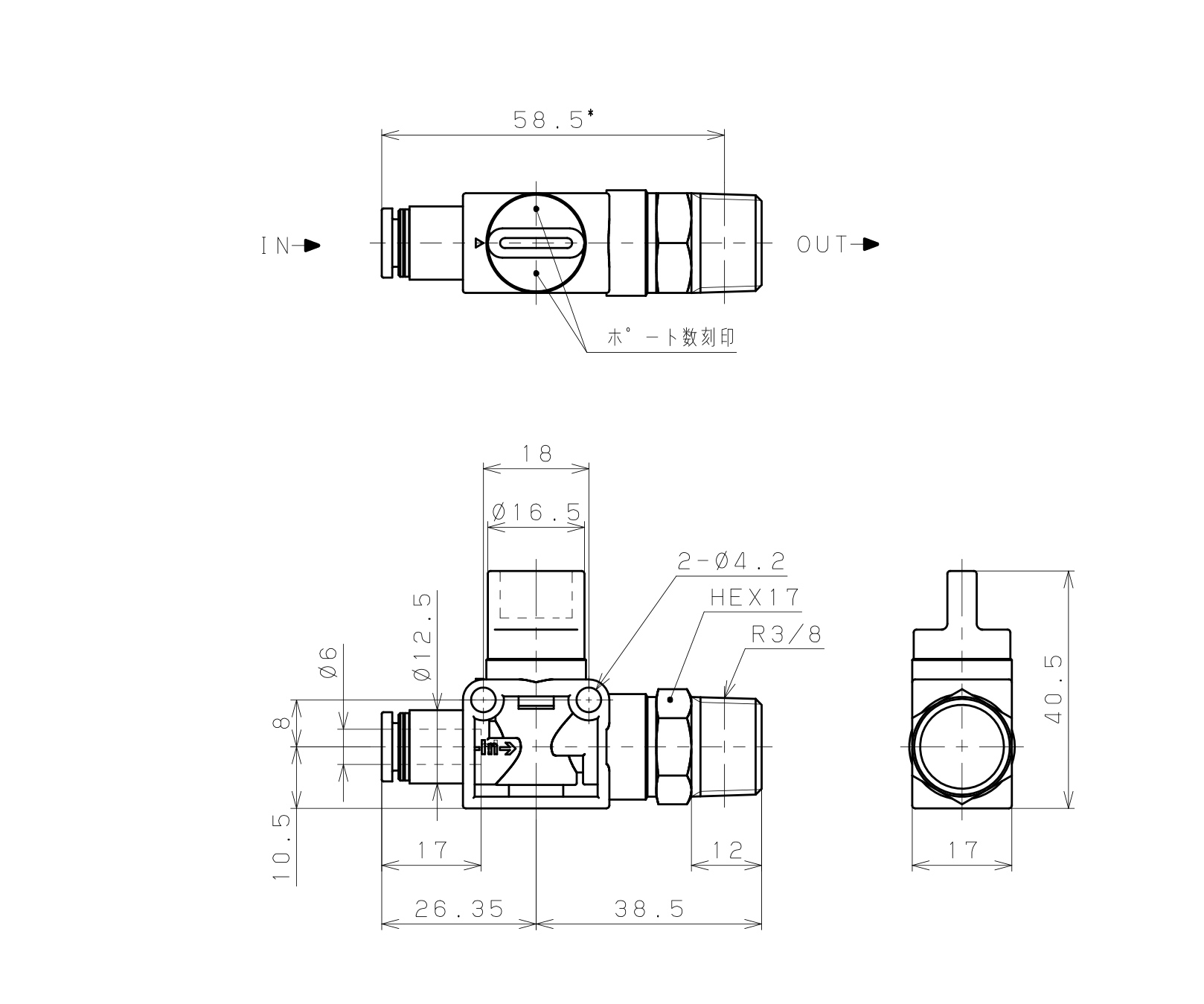 Van Tay Khí Nén Pisco HV6-03-2W_drawing