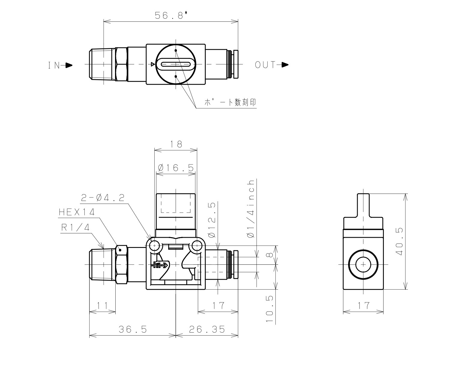 Van Tay Khí Nén Pisco HV02-1/4-2W_drawing