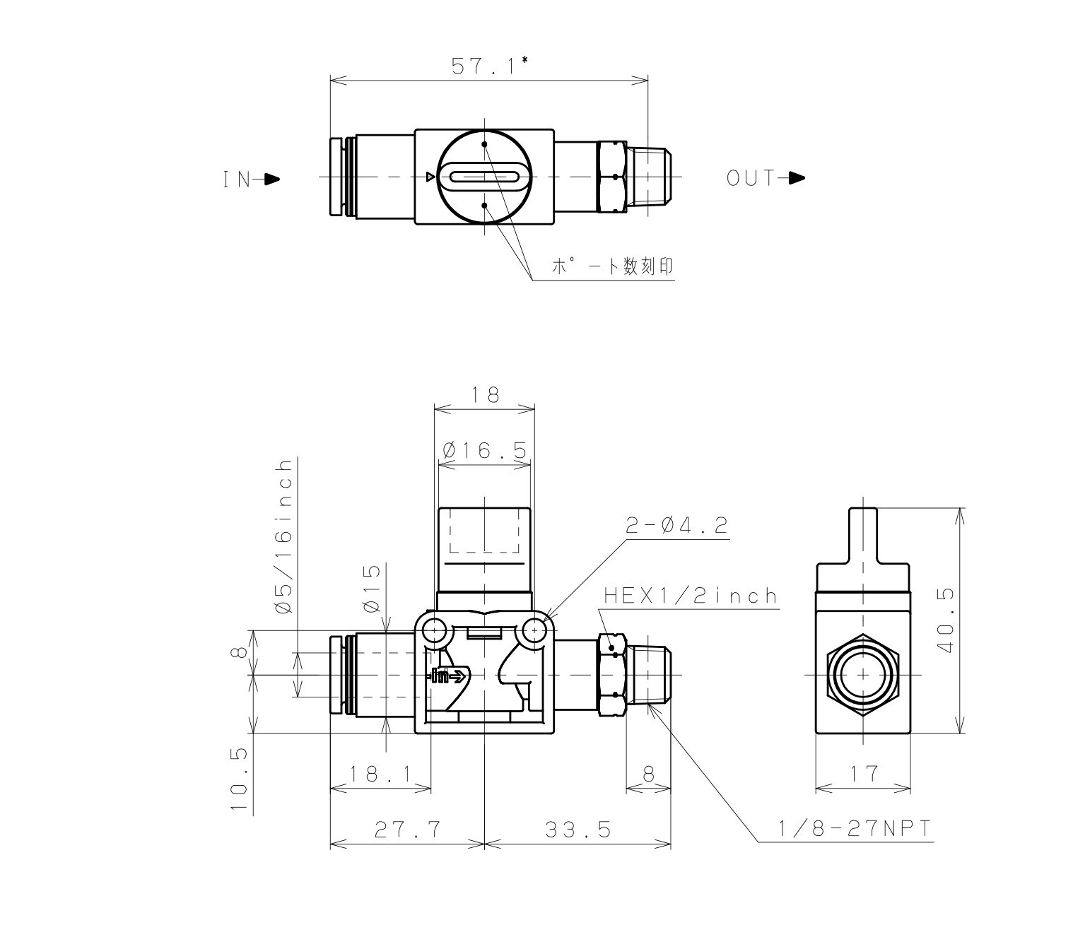 Van Tay Khí Nén Pisco HV5/16-N1-2U_drawing