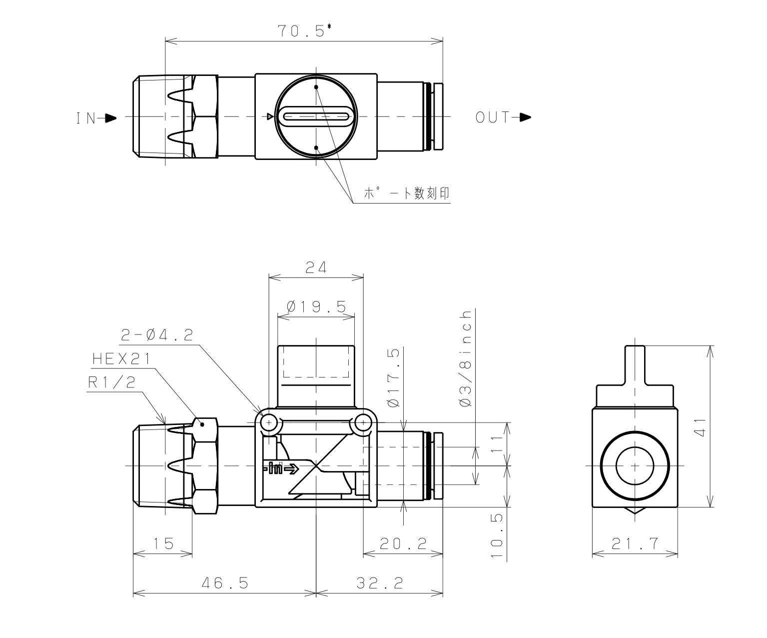 Van Tay Khí Nén Pisco HV04-3/8_drawing