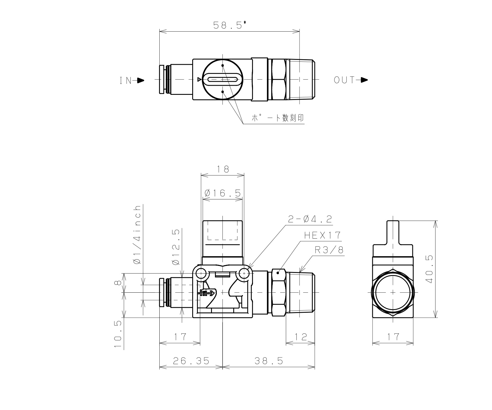 Van Tay Khí Nén Pisco HV1/4-03-2W_drawing