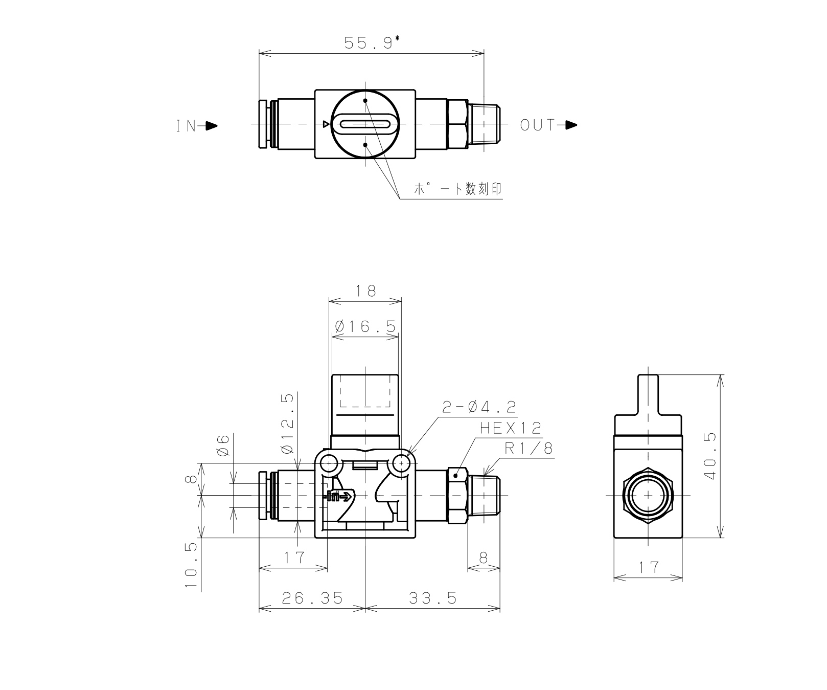 Van Tay Khí Nén Pisco HV6-01-2W_drawing