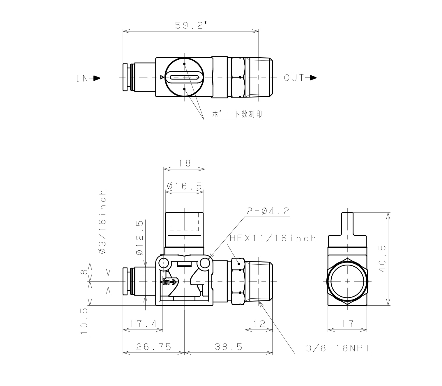 Van Tay Khí Nén Pisco HV3/16-N3U_drawing