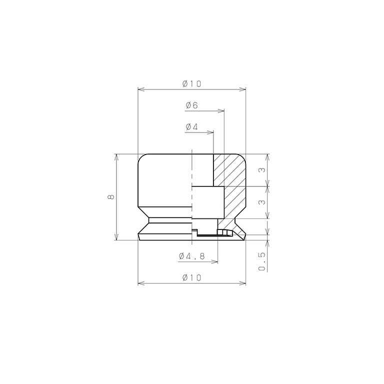 Đầu Hút Chân Không, Cao Su Nitrile Chịu Dầu,  O.D 10 mm, Pisco VP10KNH_drawing