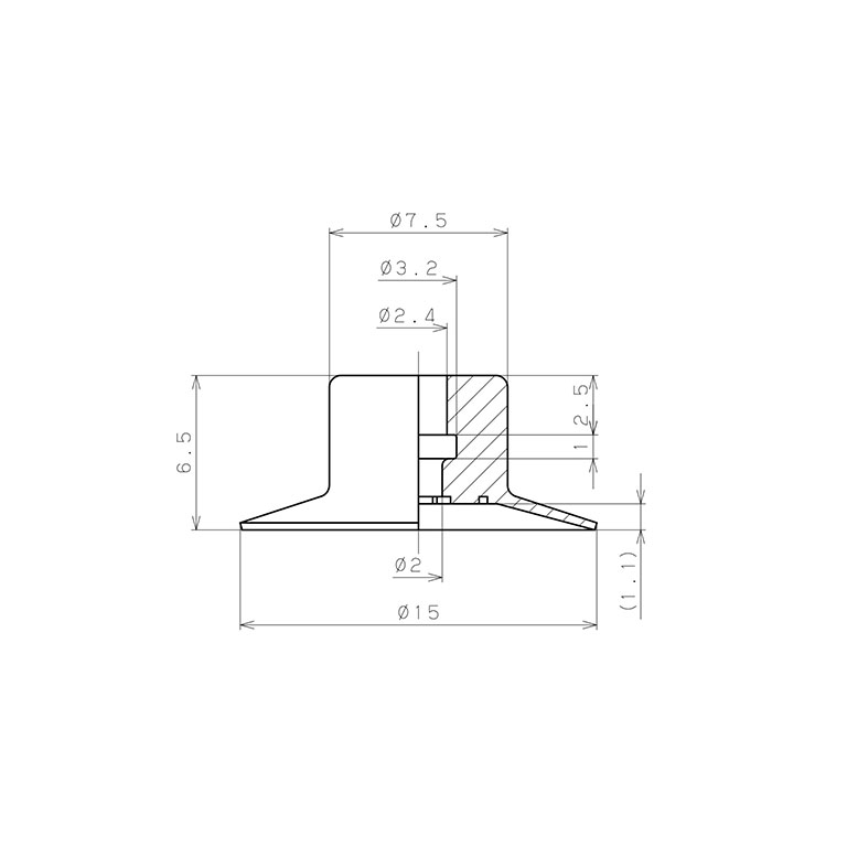 Đầu Nấm Hút Chân Không, Nitrile,  O.D 15 mm, Pisco VP15PN_drawing