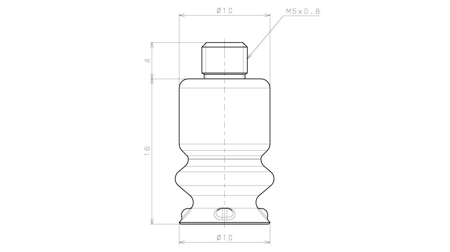 Bộ Nấm Hút Chân Không Có Vít Ren, Silicone Chứa Bột Inox, O.D 10 mm, Pisco VP10BEMSS5-M5_drawing