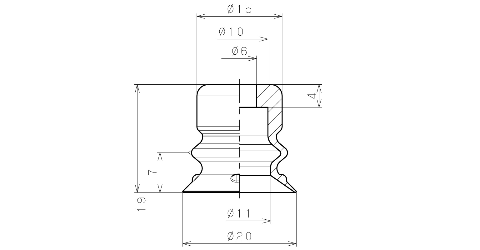 Đầu Nấm Hút Chân Không, Silicone Chứa Bột Sắt, O.D 20 mm, Pisco VP20BDMSF3_drawing