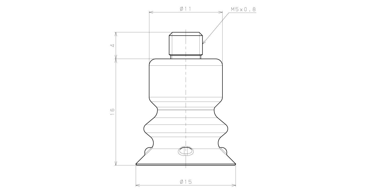 Bộ Nấm Hút Chân Không Có Vít Ren, Silicone Chứa Bột Inox, O.D 15 mm, Pisco VP15BEMSS5-M5_drawing