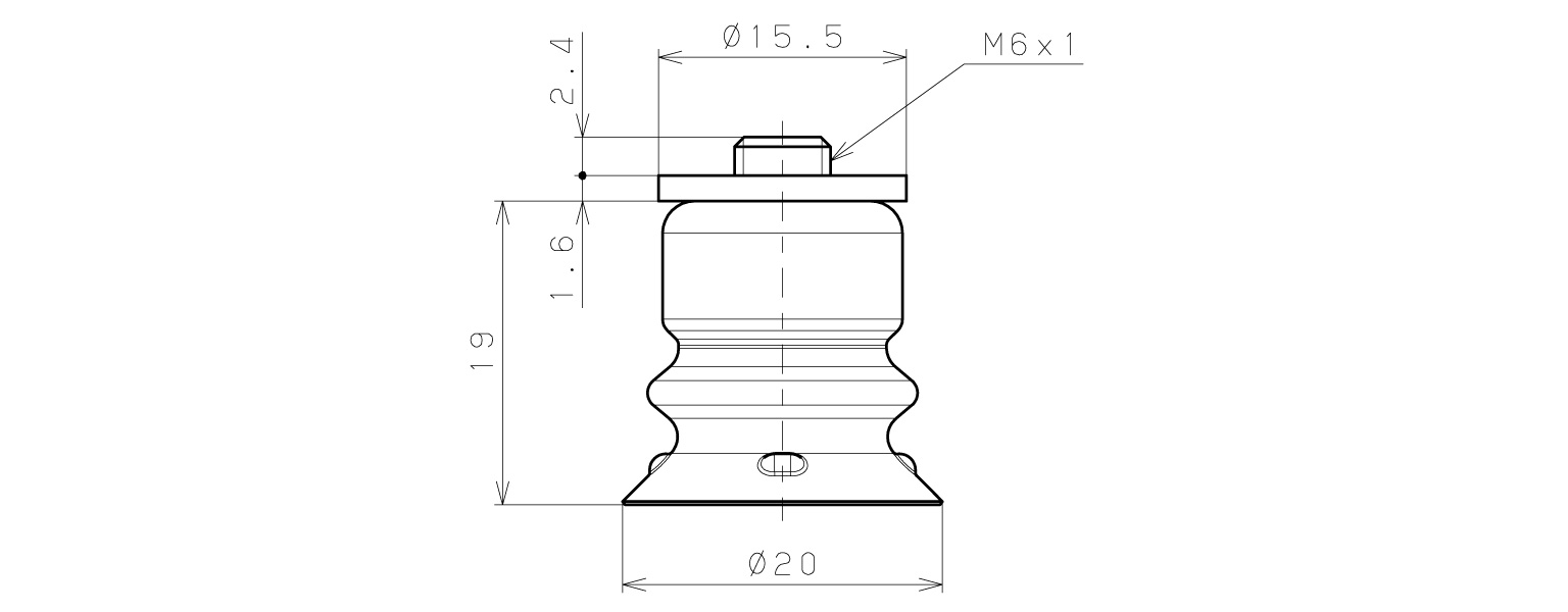 Bộ Nấm Hút Chân Không Có Vít Ren, Silicone Chứa Bột Sắt, O.D 20 mm, Pisco VP20BDMSF3-M6_drawing