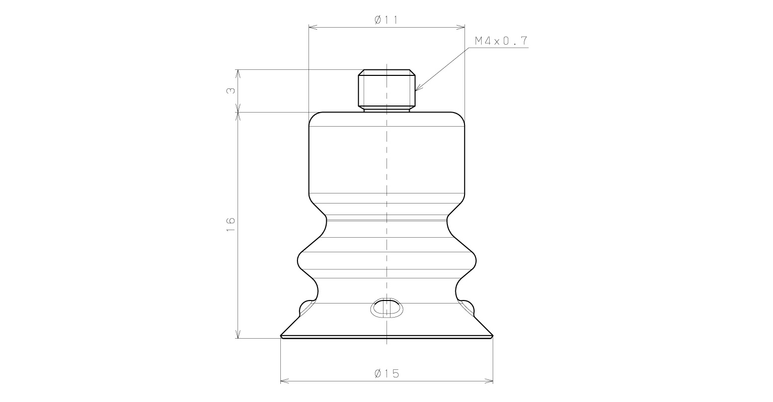 Bộ Nấm Hút Chân Không Có Vít Ren, Silicone Chứa Bột Sắt, O.D 15 mm, Pisco VP15BEMSF3-M4_drawing