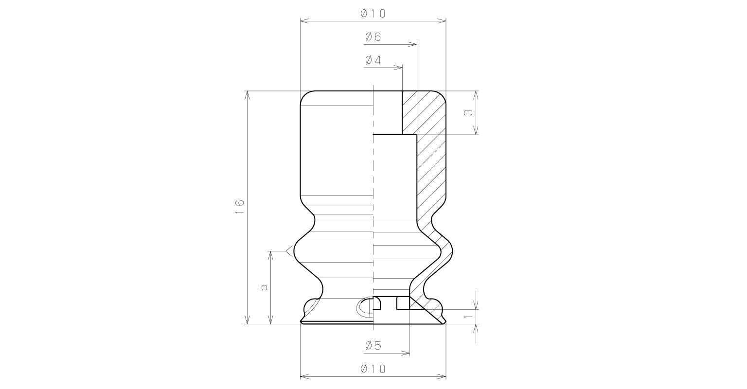 Đầu Nấm Hút Chân Không, Silicone Chứa Bột Sắt, O.D 10 mm, Pisco VP10BEMSF5_drawing